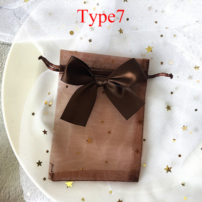 10db Ékszer csomagolótáska Hálós organza húzózsinór Bowknot Gyöngyfonal zacskók Esküvői cukorka ajándékok Tárolótáska tasakok 10*15cm