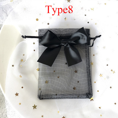 10db Ékszer csomagolótáska Hálós organza húzózsinór Bowknot Gyöngyfonal zacskók Esküvői cukorka ajándékok Tárolótáska tasakok 10*15cm
