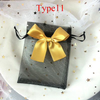 10db Ékszer csomagolótáska Hálós organza húzózsinór Bowknot Gyöngyfonal zacskók Esküvői cukorka ajándékok Tárolótáska tasakok 10*15cm