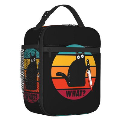 Fekete macska szigetelt ebédlőtáska nőknek Szivárgásmentes őszi sütőtök kávé hőhűtő ebéd doboz munkaiskola