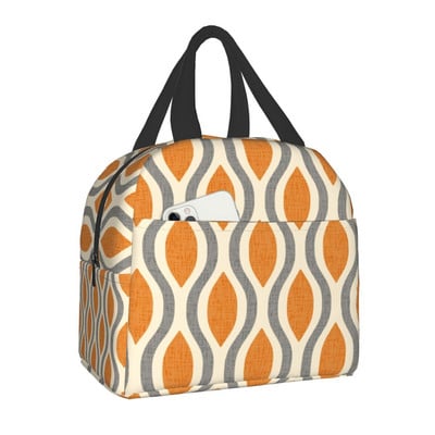 Narancssárga csillogó hurkos hatszögű, szőnyeggel szigetelt ebédlőtáskák női gyerekeknek, iskolai vintage geometrikus hőhűtő Bento Box