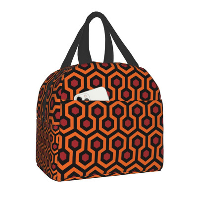 Narancssárga csillogó hurkos hatszögű, szőnyeggel szigetelt ebédlőtáskák női gyerekeknek, iskolai vintage geometrikus hőhűtő Bento Box