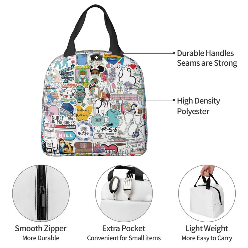 Doctori, care alăptează, pungi izolate pentru prânz, pentru femei, asistentă, cu imprimeu pentru mâncare.