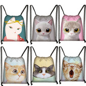 Slatka mačja glava Torba s uzicom Mačka crtana slika 3D ispis Ruksak Djevojka Torbe za kupovinu Za Cipele Ruksak za putovanje u teretanu