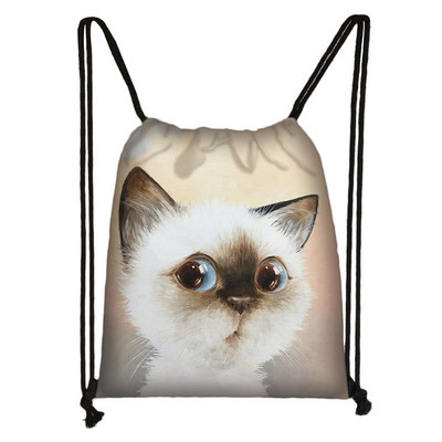 Slatka mačja glava Torba s uzicom Mačka crtana slika 3D ispis Ruksak Djevojka Torbe za kupovinu Za Cipele Ruksak za putovanje u teretanu