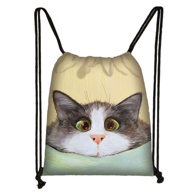 Slatka mačja glava Torba s uzicom Mačka crtana slika 3D ispis Ruksak Djevojka Torbe za kupovinu Za Cipele Ruksak za putovanje u teretanu