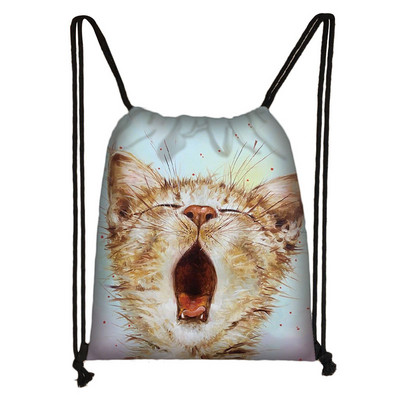 Slatka mačja glava Torba s uzicom Mačka crtana slika 3D ispis Ruksak Djevojka Torbe za kupovinu Za Cipele Ruksak za putovanje u teretanu