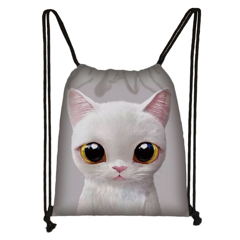 Slatka mačja glava Torba s uzicom Mačka crtana slika 3D ispis Ruksak Djevojka Torbe za kupovinu Za Cipele Ruksak za putovanje u teretanu