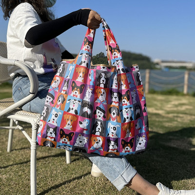 Torba za kupovinu namirnica za višekratnu upotrebu, torba za kupnju, torba za velike torbe XL 50 lb, slatka torba za poklon, periva u perilici, lagani, čvrsti najlon