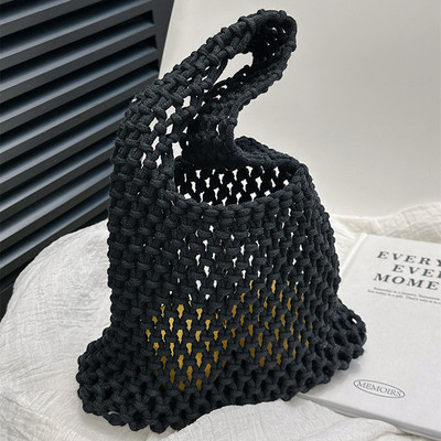 Pletena torba od slame Ženska izdubljena torba za kupnju Modna heklana torba s donjom stranom od zapešća Ženske torbice Bucket Bag