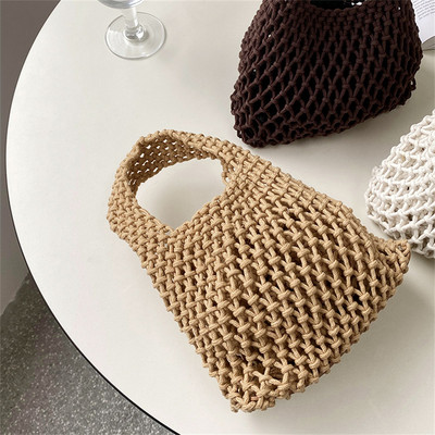 Pletena torba od slame Ženska izdubljena torba za kupnju Modna heklana torba s donjom stranom od zapešća Ženske torbice Bucket Bag