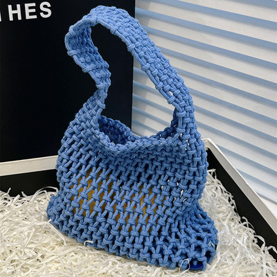 Pletena torba od slame Ženska izdubljena torba za kupnju Modna heklana torba s donjom stranom od zapešća Ženske torbice Bucket Bag