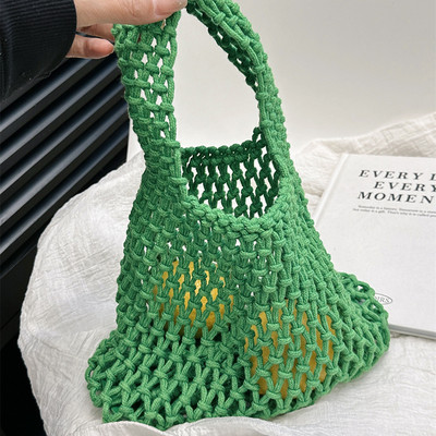 Pletena torba od slame Ženska izdubljena torba za kupnju Modna heklana torba s donjom stranom od zapešća Ženske torbice Bucket Bag