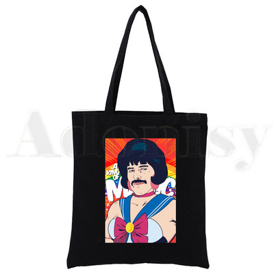 Freddie Mercury, The Queen, Rocková hudba, Vintage veľkokapacitná úložná kabelka, taška cez rameno, opakovane použiteľná študentská knižná taška