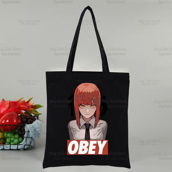 Chainsaw Man Makima Γυναικεία τσάντα Shopper Canvas Pochita Cartoon Tote Τσάντες ώμου Anime Τσάντα αγορών Μαύρες υφασμάτινες τσάντες Eco