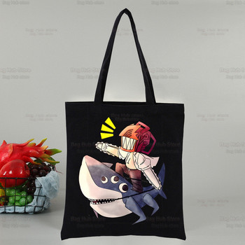 Chainsaw Man Makima Γυναικεία τσάντα Shopper Canvas Pochita Cartoon Tote Τσάντες ώμου Anime Τσάντα αγορών Μαύρες υφασμάτινες τσάντες Eco