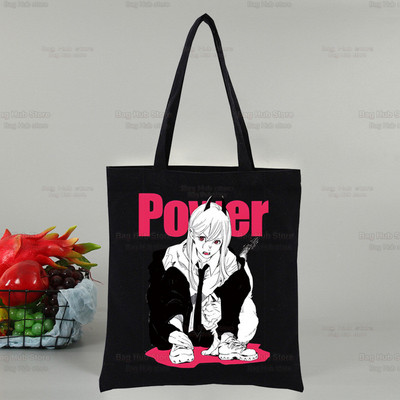 Láncfűrész férfi Makima női vásárlótáska Vászon Pochita Rajzfilm Válltáskák Anime bevásárlótáska Fekete vászon kézitáskák Eco