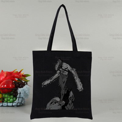 Láncfűrész férfi Makima női vásárlótáska Vászon Pochita Rajzfilm Válltáskák Anime bevásárlótáska Fekete vászon kézitáskák Eco