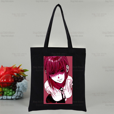 Láncfűrész férfi Makima női vásárlótáska Vászon Pochita Rajzfilm Válltáskák Anime bevásárlótáska Fekete vászon kézitáskák Eco