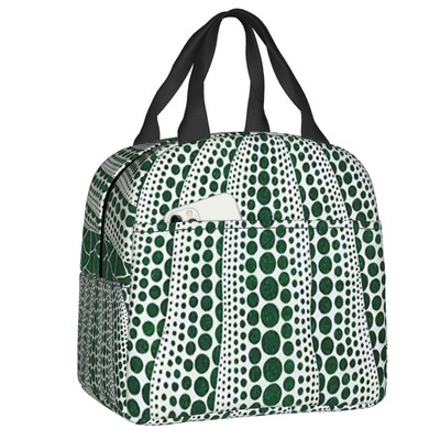 Rózsaszín pöttyös Yayoi Kusama Absztrakt művészet Sütőtök Polka szigetelt Ebédtáska Női Hordozható hűtő, termikus élelmiszer ebéddoboz