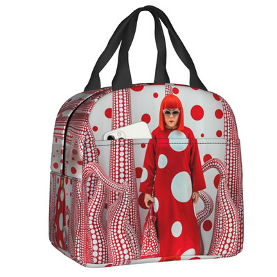 Pink Polka Dot Yayoi Kusama Abstract Art Pumpkin Polka isoleeritud lõunakott naistele kaasaskantav jahuti termotoidu lõunakarp