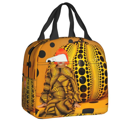 Pink Polka Dot Yayoi Kusama Abstract Art Pumpkin Polka isoleeritud lõunakott naistele kaasaskantav jahuti termotoidu lõunakarp