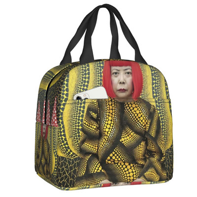 Pink Polka Dot Yayoi Kusama Abstract Art Pumpkin Polka isoleeritud lõunakott naistele kaasaskantav jahuti termotoidu lõunakarp