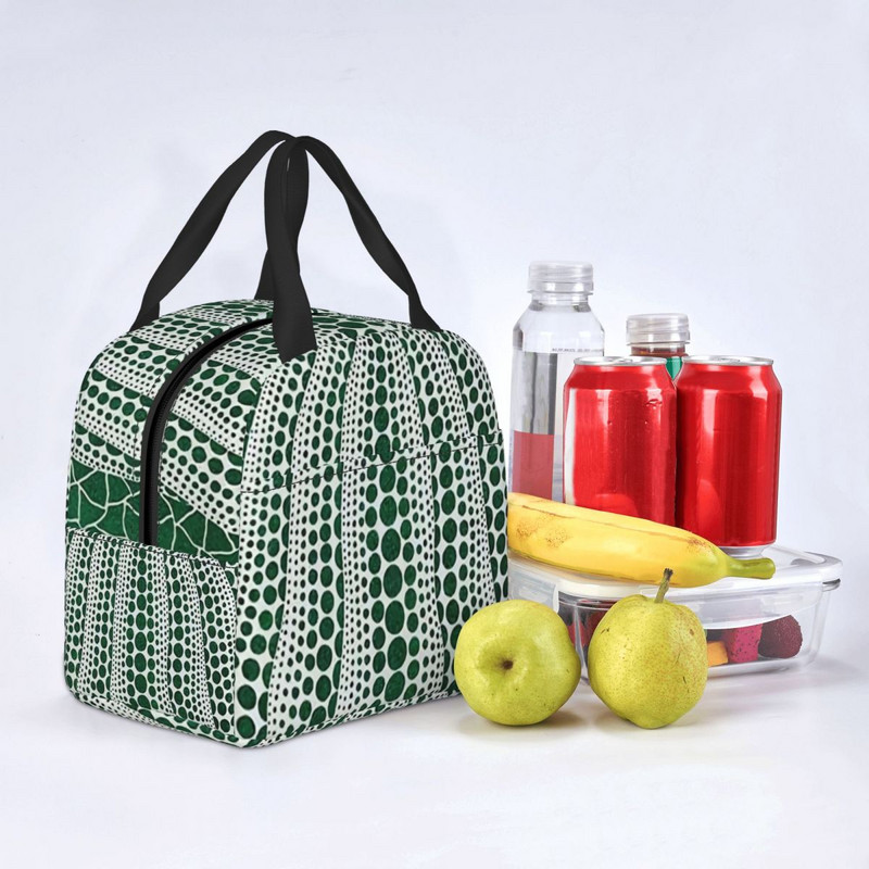 Pink Polka Dot Yayoi Kusama Abstract Art Pumpkin Polka isoleeritud lõunakott naistele kaasaskantav jahuti termotoidu lõunakarp