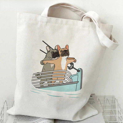 Nova torba za kupnju francuskog buldoga. Torba za višekratnu upotrebu. Platnena ekološka torba za kupnju. Platnena torba s torbicama. Torba za supermarket Bolsa