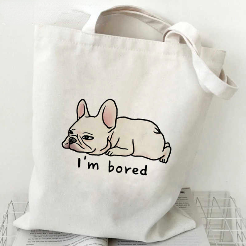 Nova torba za kupnju francuskog buldoga. Torba za višekratnu upotrebu. Platnena ekološka torba za kupnju. Platnena torba s torbicama. Torba za supermarket Bolsa