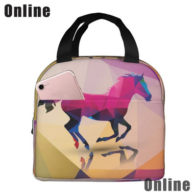 Savvaļas zirgi pusdienu soma sievietēm, meitenes, bērni, izolēts piknika maisiņš, termiskais dzesētājs Tote Bento mīkstās somas kempings, ceļojumi, makšķerēšana