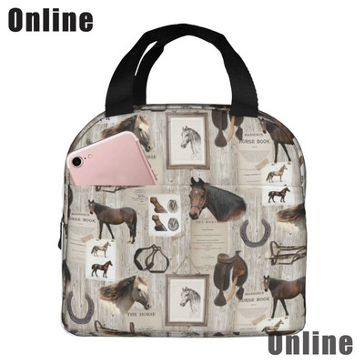 Savvaļas zirgi pusdienu soma sievietēm, meitenes, bērni, izolēts piknika maisiņš, termiskais dzesētājs Tote Bento mīkstās somas kempings, ceļojumi, makšķerēšana