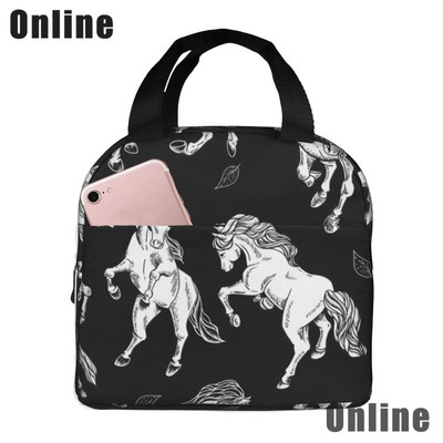 Savvaļas zirgi pusdienu soma sievietēm, meitenes, bērni, izolēts piknika maisiņš, termiskais dzesētājs Tote Bento mīkstās somas kempings, ceļojumi, makšķerēšana