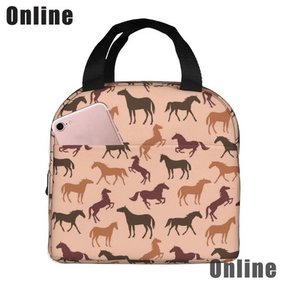 Savvaļas zirgi pusdienu soma sievietēm, meitenes, bērni, izolēts piknika maisiņš, termiskais dzesētājs Tote Bento mīkstās somas kempings, ceļojumi, makšķerēšana