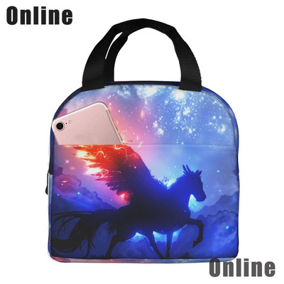 Savvaļas zirgi pusdienu soma sievietēm, meitenes, bērni, izolēts piknika maisiņš, termiskais dzesētājs Tote Bento mīkstās somas kempings, ceļojumi, makšķerēšana