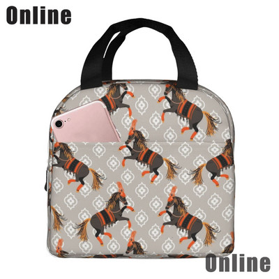 Savvaļas zirgi pusdienu soma sievietēm, meitenes, bērni, izolēts piknika maisiņš, termiskais dzesētājs Tote Bento mīkstās somas kempings, ceļojumi, makšķerēšana