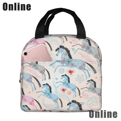 Savvaļas zirgi pusdienu soma sievietēm, meitenes, bērni, izolēts piknika maisiņš, termiskais dzesētājs Tote Bento mīkstās somas kempings, ceļojumi, makšķerēšana