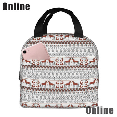 Savvaļas zirgi pusdienu soma sievietēm, meitenes, bērni, izolēts piknika maisiņš, termiskais dzesētājs Tote Bento mīkstās somas kempings, ceļojumi, makšķerēšana