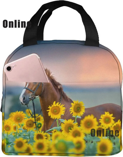 Savvaļas zirgi pusdienu soma sievietēm, meitenes, bērni, izolēts piknika maisiņš, termiskais dzesētājs Tote Bento mīkstās somas kempings, ceļojumi, makšķerēšana