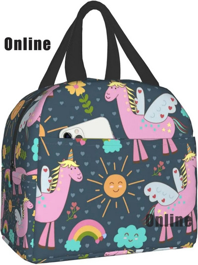 Savvaļas zirgi pusdienu soma sievietēm, meitenes, bērni, izolēts piknika maisiņš, termiskais dzesētājs Tote Bento mīkstās somas kempings, ceļojumi, makšķerēšana