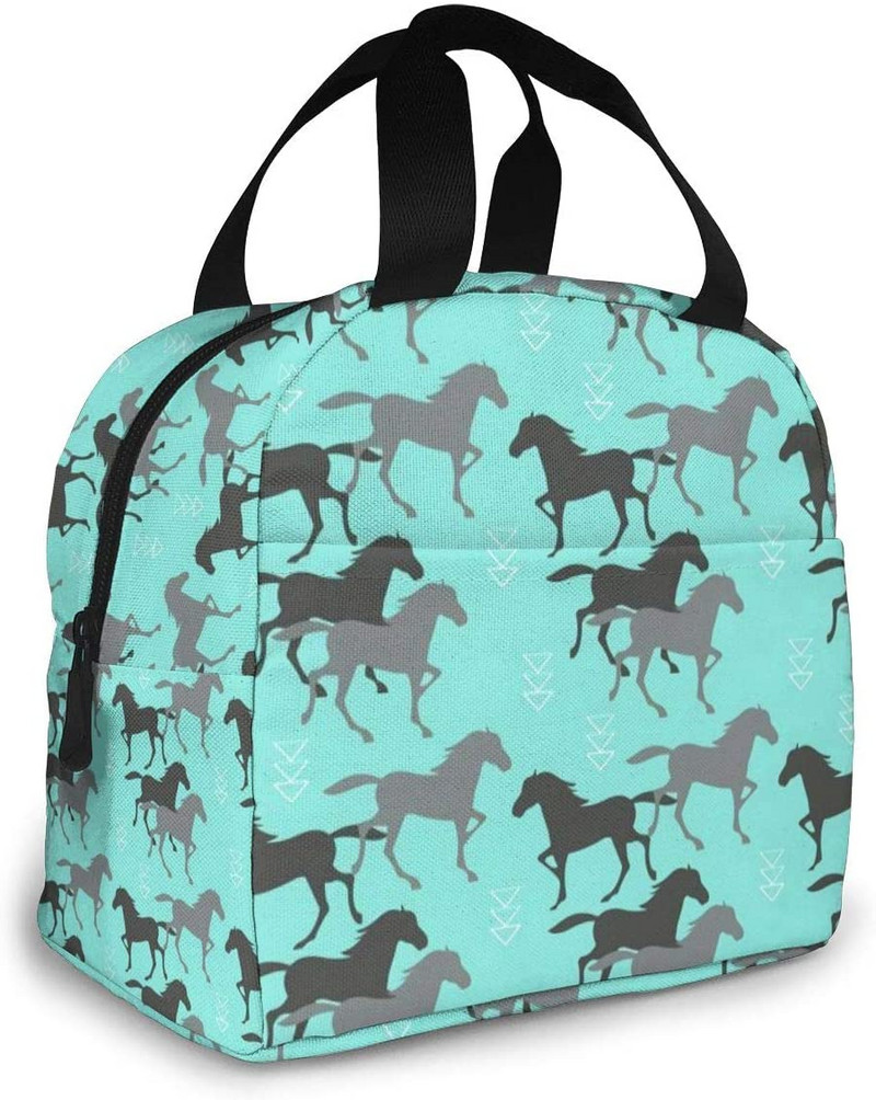 Savvaļas zirgi pusdienu soma sievietēm, meitenes, bērni, izolēts piknika maisiņš, termiskais dzesētājs Tote Bento mīkstās somas kempings, ceļojumi, makšķerēšana