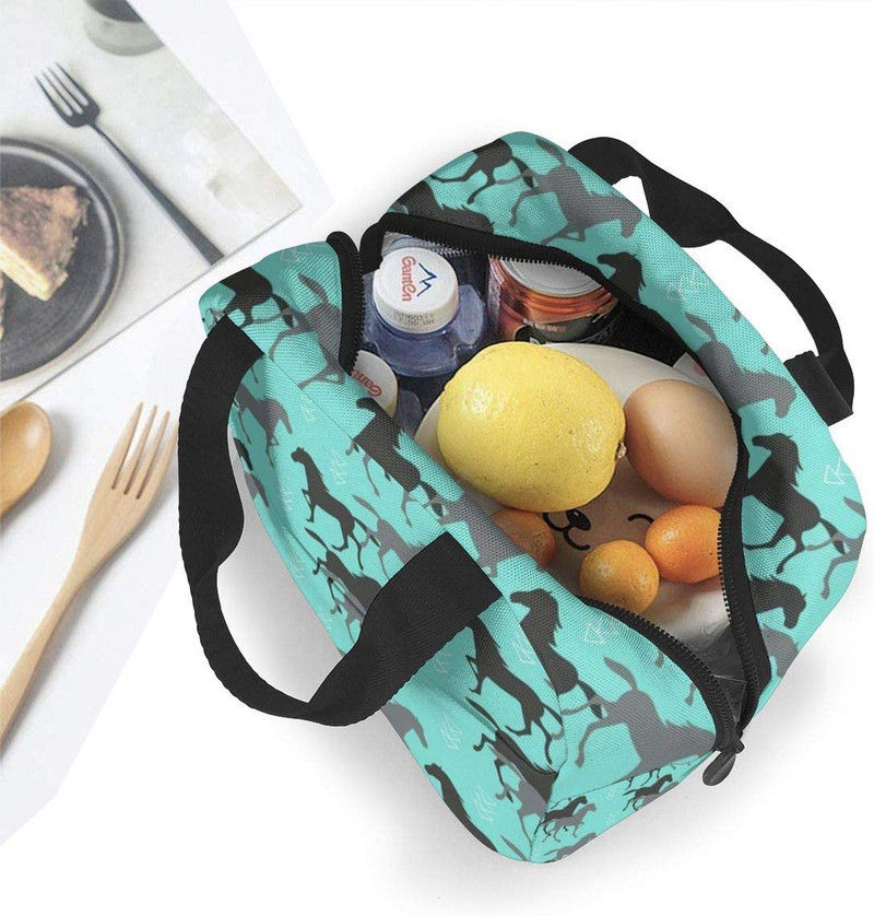 Savvaļas zirgi pusdienu soma sievietēm, meitenes, bērni, izolēts piknika maisiņš, termiskais dzesētājs Tote Bento mīkstās somas kempings, ceļojumi, makšķerēšana