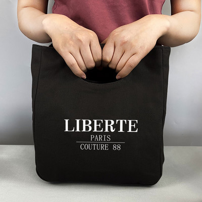 Gyerekek iskolai termikus ebédtáska Női hordtáska vászonrendező szöveg Nyomtatás Öko piknik összecsukható élelmiszer szigetelt tároló hűtőtáskák