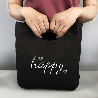 Gyerekek iskolai termikus ebédtáska Női hordtáska vászonrendező szöveg Nyomtatás Öko piknik összecsukható élelmiszer szigetelt tároló hűtőtáskák