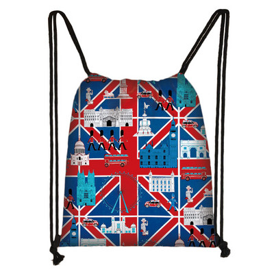 Brit stílusú húzózsinór táska London tájkép Eiffel-torony olajfestmény utazótáska tinédzser lány puha hátú hátizsák cipőtartó
