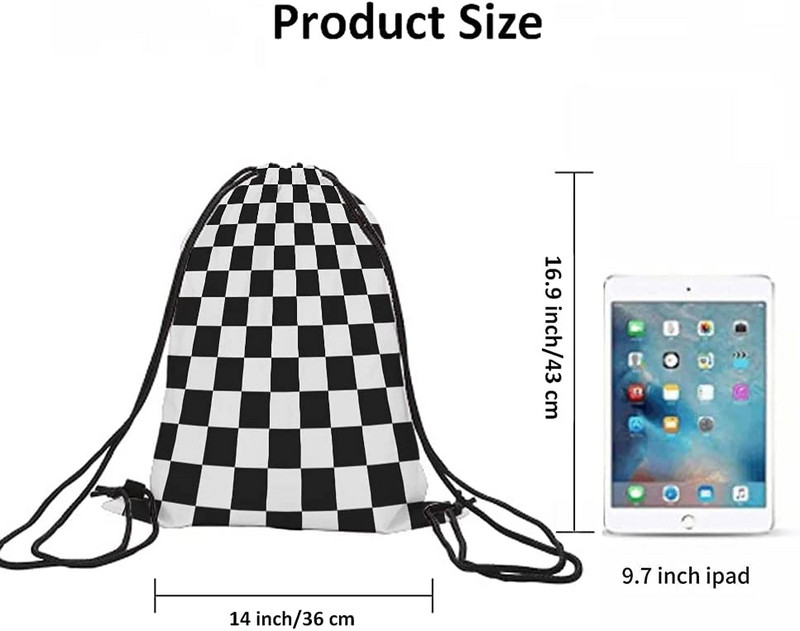 Sakktábla húzózsinór táskák hátizsák táska geometriai kockás kockás mintás fekete fehér autóverseny sport sakktábla sport tornaterem