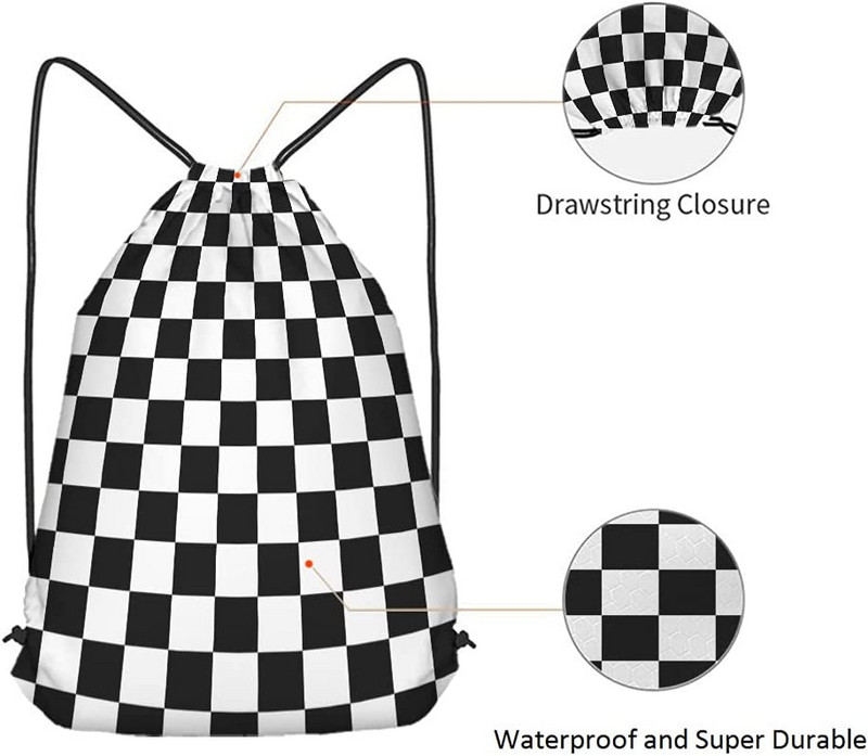 Sakktábla húzózsinór táskák hátizsák táska geometriai kockás kockás mintás fekete fehér autóverseny sport sakktábla sport tornaterem