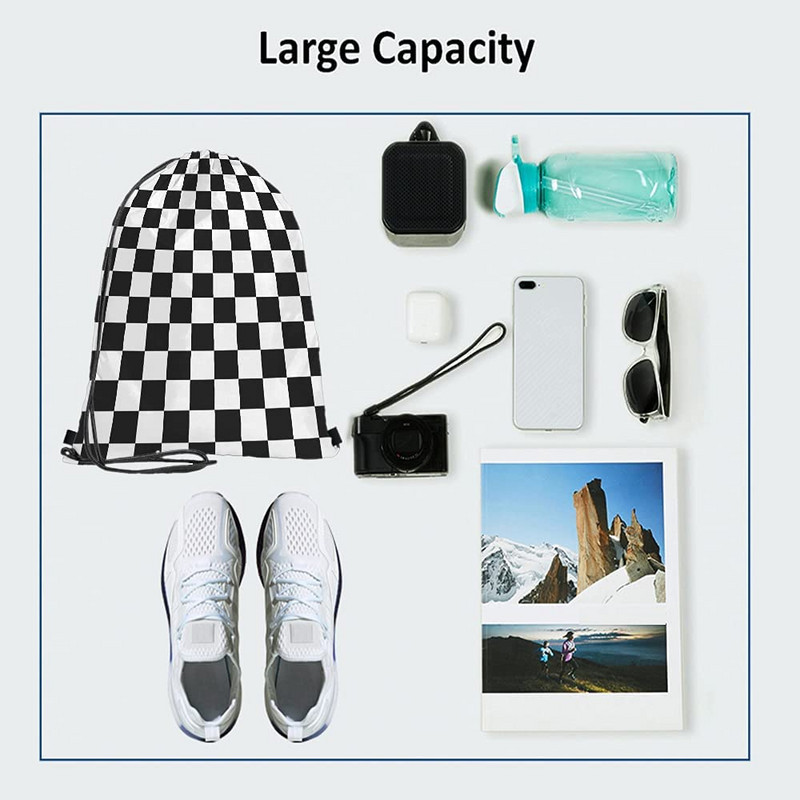 Sakktábla húzózsinór táskák hátizsák táska geometriai kockás kockás mintás fekete fehér autóverseny sport sakktábla sport tornaterem