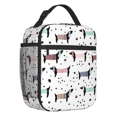 Păr lung teckel cârnați cârnă imprimeu saci de prânz izolate termic Pet Wiener portabil prânz container școală depozitare cutie pentru alimente