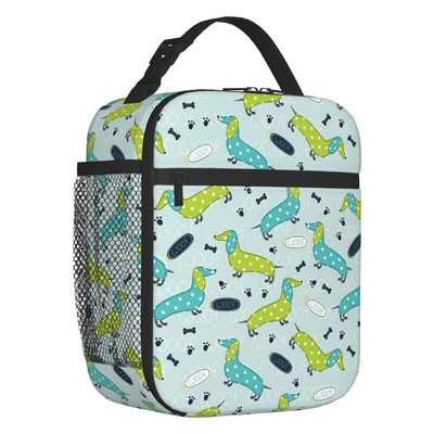 Păr lung teckel cârnați cârnă imprimeu saci de prânz izolate termic Pet Wiener portabil prânz container școală depozitare cutie pentru alimente